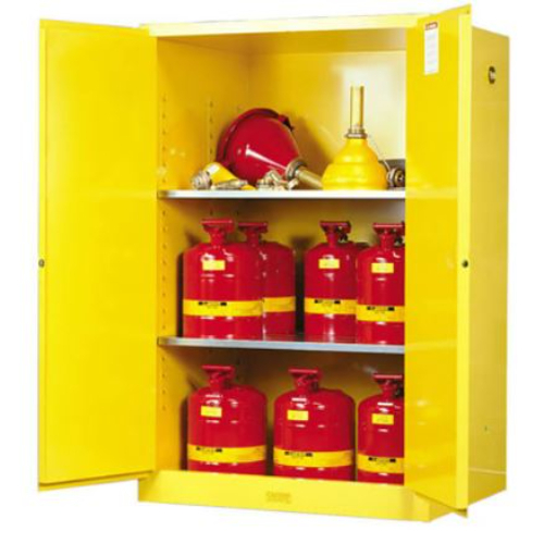 Safety Cabinet - 18-gauge Cr Steel, 90 Gallon Capacity, Yellow Finish | Fm Approved, Osha Compliant, 2 Manual Doors, 2 Adjustable Shelves, 65" H X 43" W X 34" D