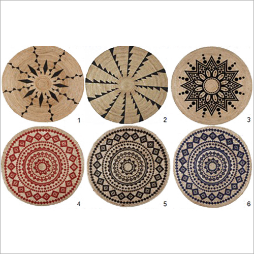 Round Braided Printed Jute Rugs - Color: Multicolor