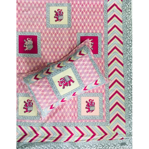 90x108 Inch Rajasthani Print Bed Sheet - 100% Cotton, Full Size, Pink-multicolor | Washable, Intricate Traditional Prints, 2 Matching Pillowcases