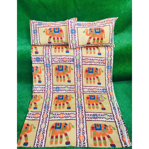 White-multicolor Sanganer Print Azrak Bedsheet