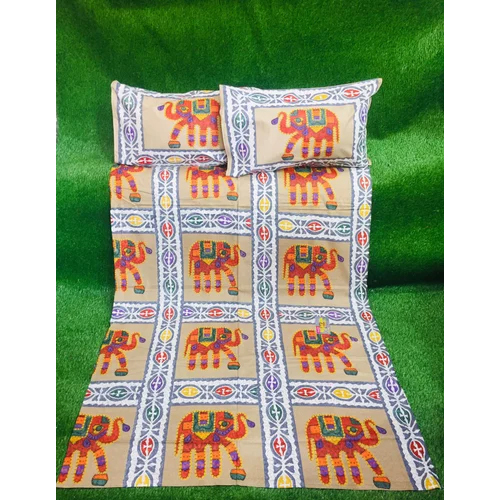 White-multicolor Sanganer Print Azrak Bedsheet
