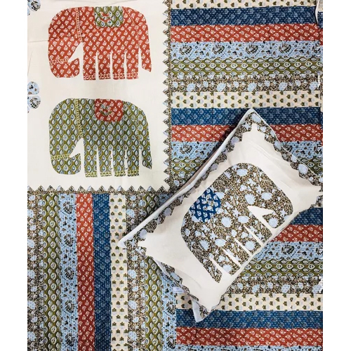 Cotton Bedsheet - 100x108 King Size, White-multicolor Printed Design, Washable With 2 Pillowcases, Full Bedding Style