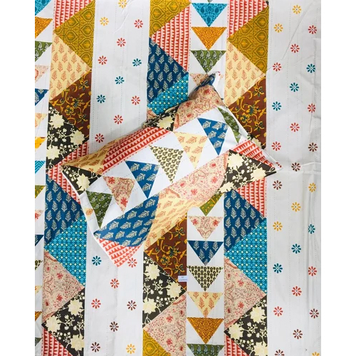 Cotton Bedsheet - 100x108 King Size, White-multicolor Printed Design, Washable With 2 Pillowcases, Full Bedding Style