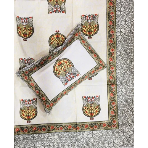 Jaipur Export Quality Bedsheet - 100% Cotton, Full Size, White-pink Color | Washable, Printed Design, Includes 2 Pillowcases, Weight: 1075g