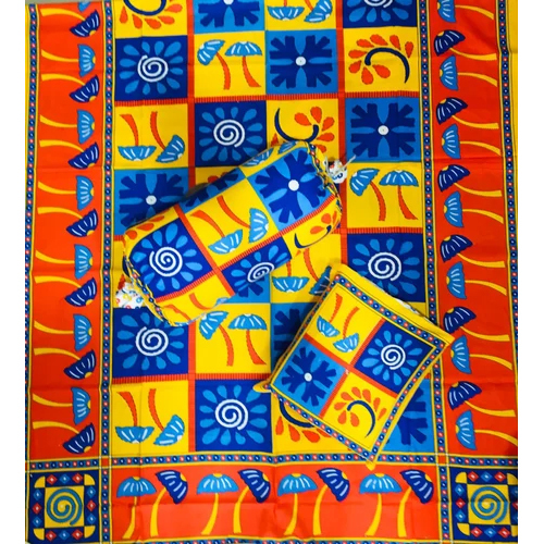 Rgl Jaipuri Diwan Set With Cushion Cover And Bolster Cover - Color: White-multicolor