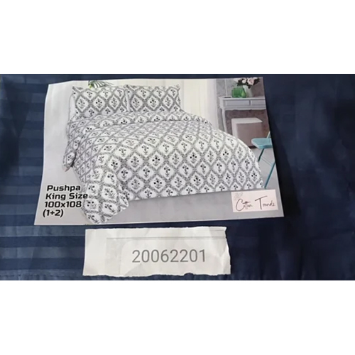 White-blue Block Print Style Bed Sheet King Size