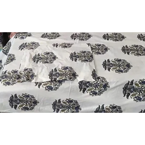 White-blue Block Print Style Bed Sheet King Size