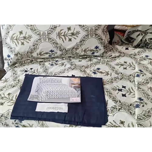 White-blue Block Print Style Bed Sheet King Size