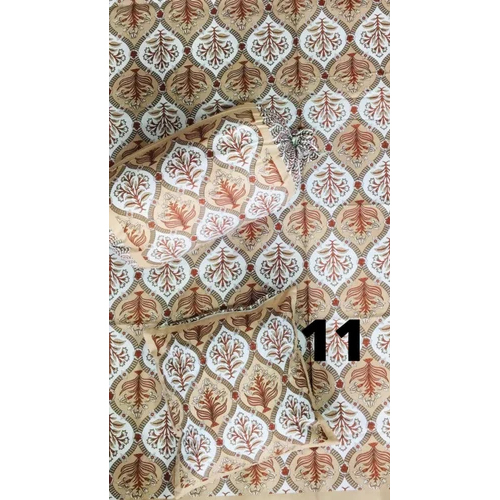 White-brown Rgl Jaipuri Diwan Bed Sheet Set With Cushion Cover And Bolster Cover