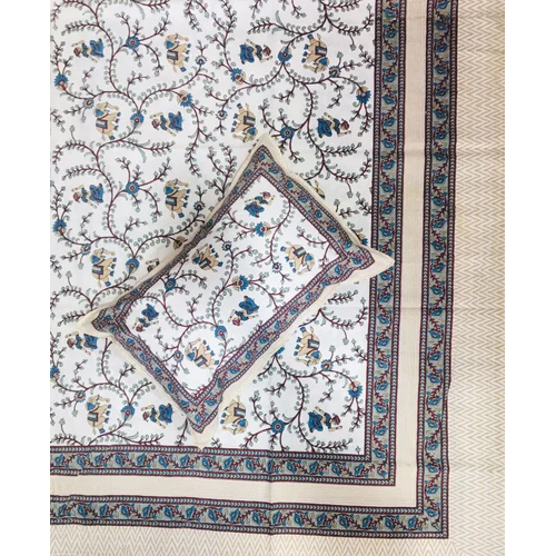 White-grey Rgl Jaipur Bed Sheets King Size 100x108