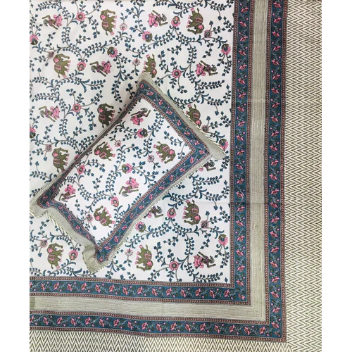 White-grey Rgl Jaipur Bed Sheets King Size 100x108