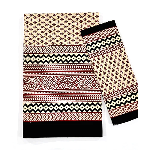Bagru Print Bed Sheet - 100% Cotton, Full Size | Red-white-black Printed Design, Washable With 2 Pillowcases For Comfortable Bedding