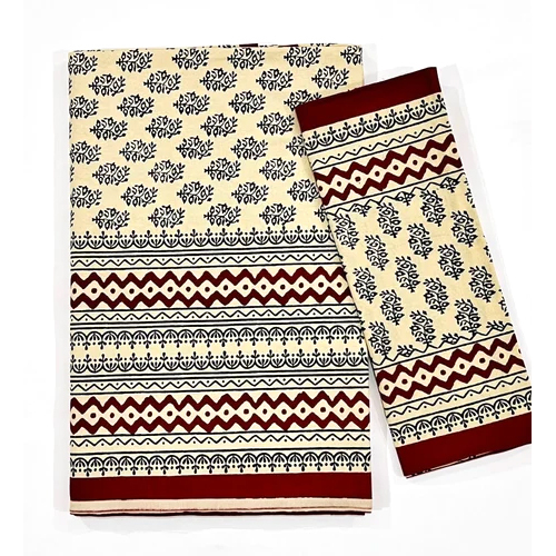 Bagru Print Bed Sheet - 100% Cotton, Full Size | Red-white-black Printed Design, Washable With 2 Pillowcases For Comfortable Bedding