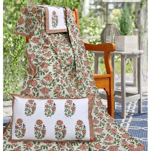 Block Print Style Export Bed Sheets - 100% Cotton, King Size | White-multicolor, Washable, Printed Pattern, Includes 2 Pillowcases