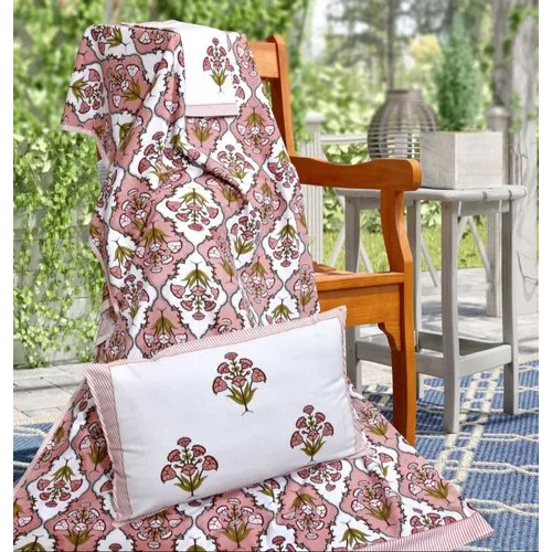 Block Print Style Export Bed Sheets - 100% Cotton, King Size | White-multicolor, Washable, Printed Pattern, Includes 2 Pillowcases