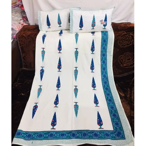 Block Print Style Export Bed Sheets - 100% Cotton, King Size | White-multicolor, Washable, Printed Pattern, Includes 2 Pillowcases