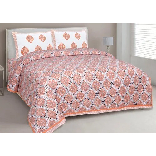 Block Print Style Export Bed Sheets - 100% Cotton, King Size | White-multicolor, Washable, Printed Pattern, Includes 2 Pillowcases