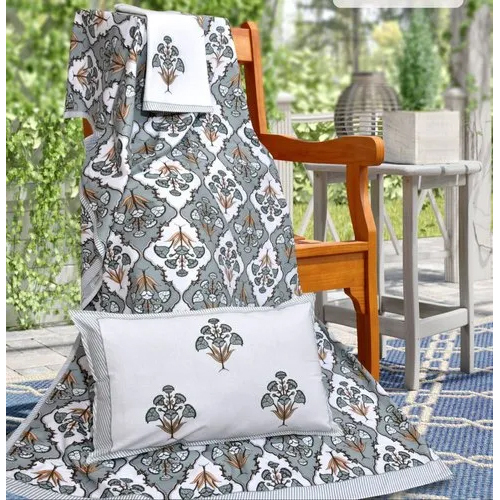 Block Print Style Export Bed Sheets - 100% Cotton, King Size | White-multicolor, Washable, Printed Pattern, Includes 2 Pillowcases
