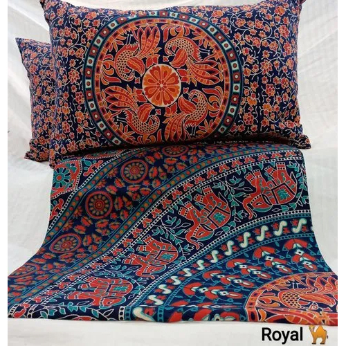 Jaipur Bedsheets Napthol Design - 100% Cotton King Size | Multicolor Printed Pattern Washable With 2 Pillowcases For Cozy Bedding