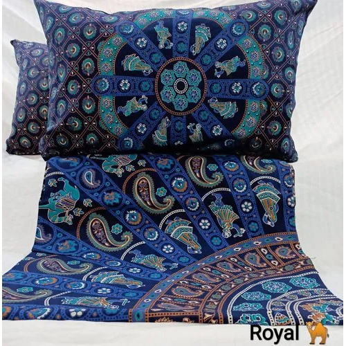 Jaipur Bedsheets Napthol Design - 100% Cotton King Size | Multicolor Printed Pattern Washable With 2 Pillowcases For Cozy Bedding
