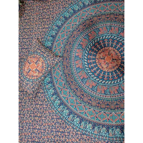 Mandala King Size Bed Sheet - 100% Cotton, Full Size, Blue-multicolor | Washable, Printed Pattern, Includes 2 Pillowcases, Plain Style