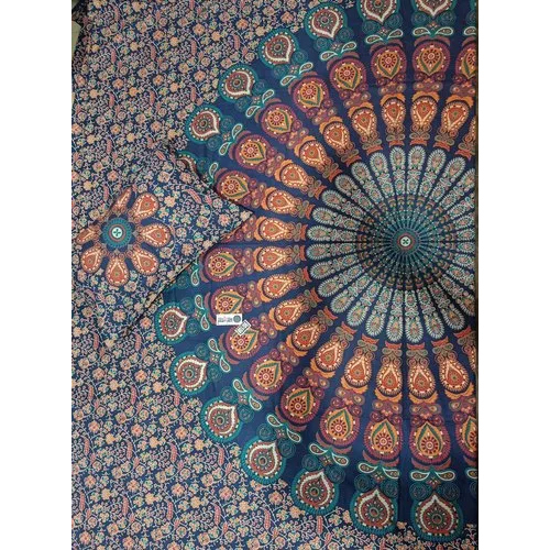Mandala King Size Bed Sheet - 100% Cotton, Full Size, Blue-multicolor | Washable, Printed Pattern, Includes 2 Pillowcases, Plain Style