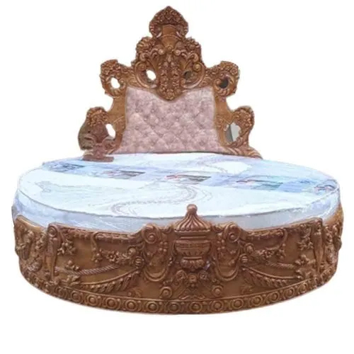 लकड़ी के नक्काशीदार गोल डबल बेड