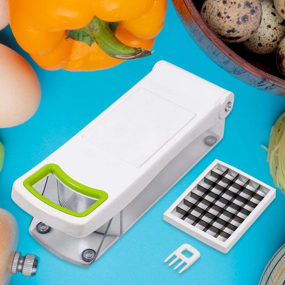 2-in-1 Vegetable Nicer Dicer Chopper Set For Kitchen (5233) - Stainless Steel & Plastic, 30x13x14 Cm, Multi-color | Versatile Vegetable Cutting Tool