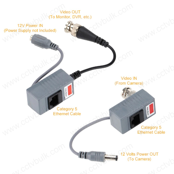 Cctv Video Balun Utp - Transceiver For Power-video Over Utp Cable Rj45, 200-300m Transmission, 12v Dc, Indoor/outdoor Use, High Quality Image