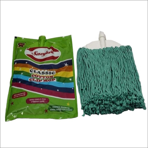 Classic Cotton Clip Mop - Cotton Material, Green Color with White Base | Durable, Easy to Use, Fresh Fragrance for Floor Cleaning
