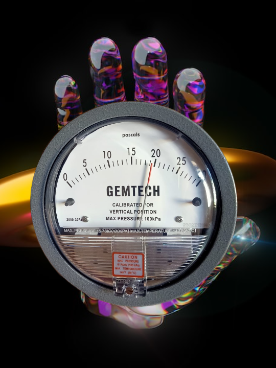 Series G2000 Gemtech Differential Pressure Gauge - Die Cast Aluminum, 4 Inch Diameter Dial Face, White/black Colors | High Accuracy ±2%, Measures Positive, Negative & Differential Pressures