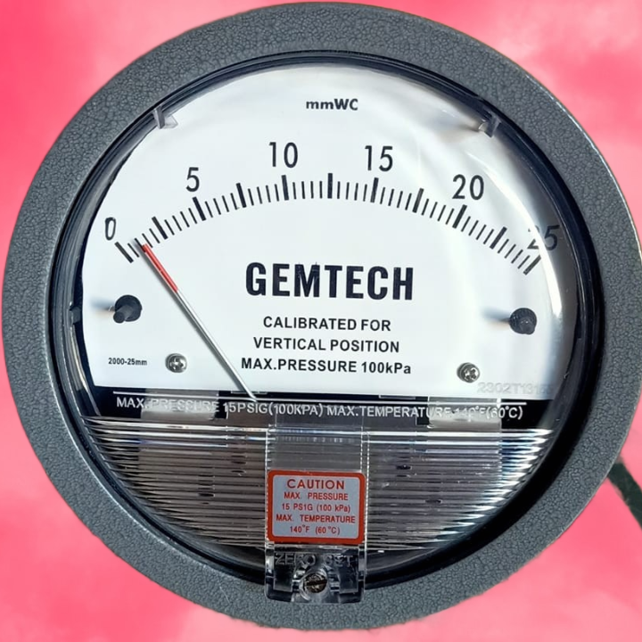 Series G2000 Gemtech Differential Pressure Gauge - Die Cast Aluminum, 4 Inch Diameter Dial Face, White/black Colors | High Accuracy ±2%, Measures Positive, Negative & Differential Pressures