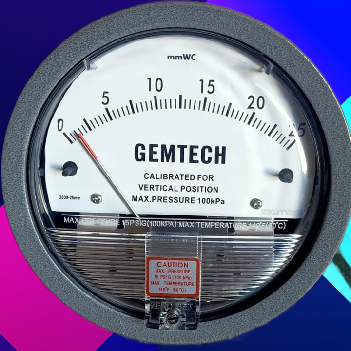 Series G2000 Gemtech Differential Pressure Gauge - Die Cast Aluminum, 4 Inch Diameter Dial Face, White/black Colors | High Accuracy ±2%, Measures Positive, Negative & Differential Pressures