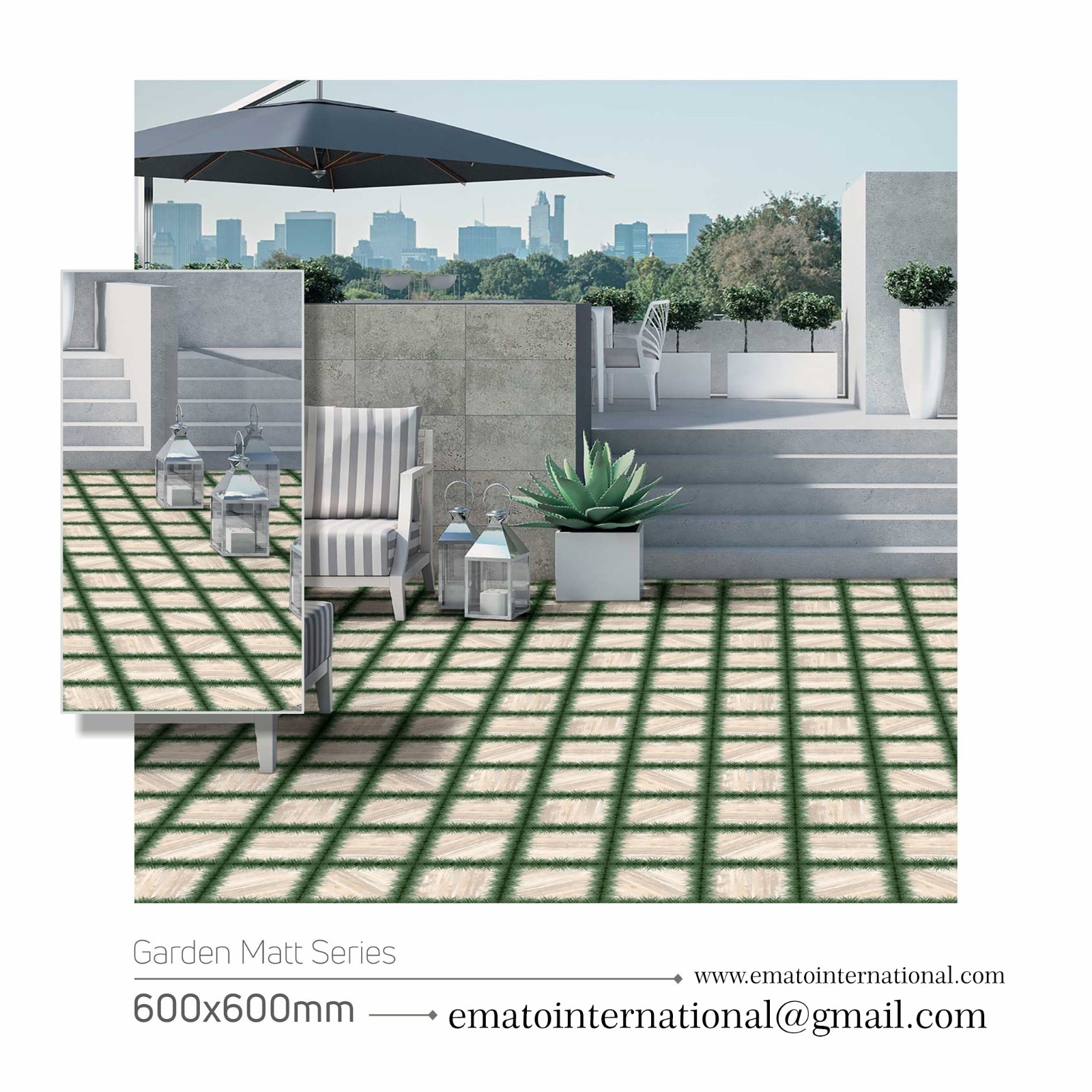 Garden Porcelain Tiles - 600x600 Mm, Non-slip Green Color Range With Glazed Matt Finish