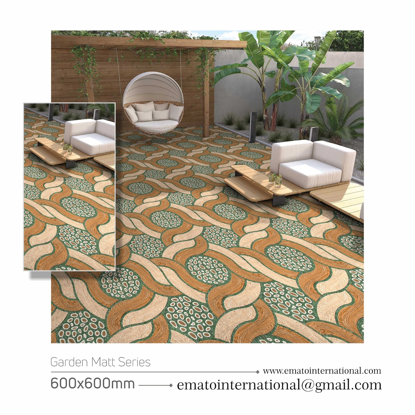 Garden Porcelain Tiles - 600x600 Mm, Non-slip Green Color Range With Glazed Matt Finish