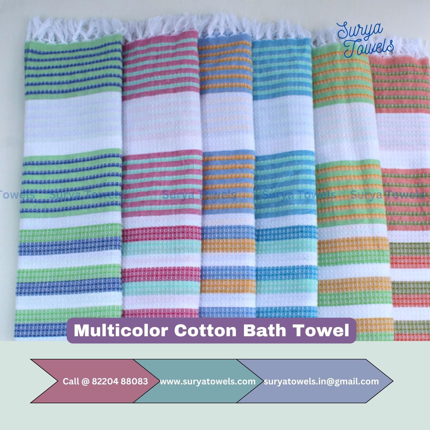 Cotton Bath Towel - 30x60 Inches | Multicolor, Quick Dry, High Absorbency, Dobby Weave, Customizable Design