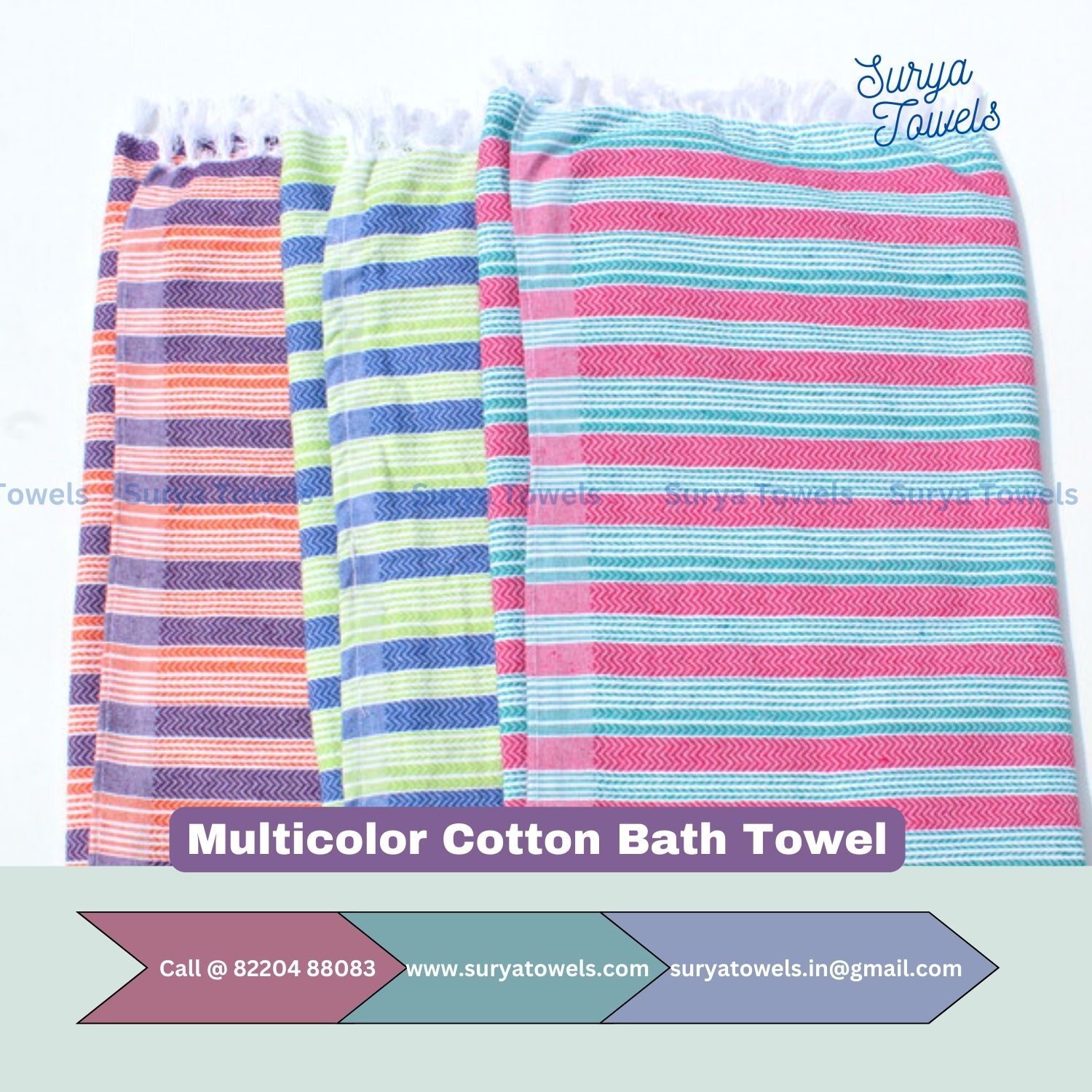 Cotton Bath Towel - 30x60 Inches | Multicolor, Quick Dry, High Absorbency, Dobby Weave, Customizable Design