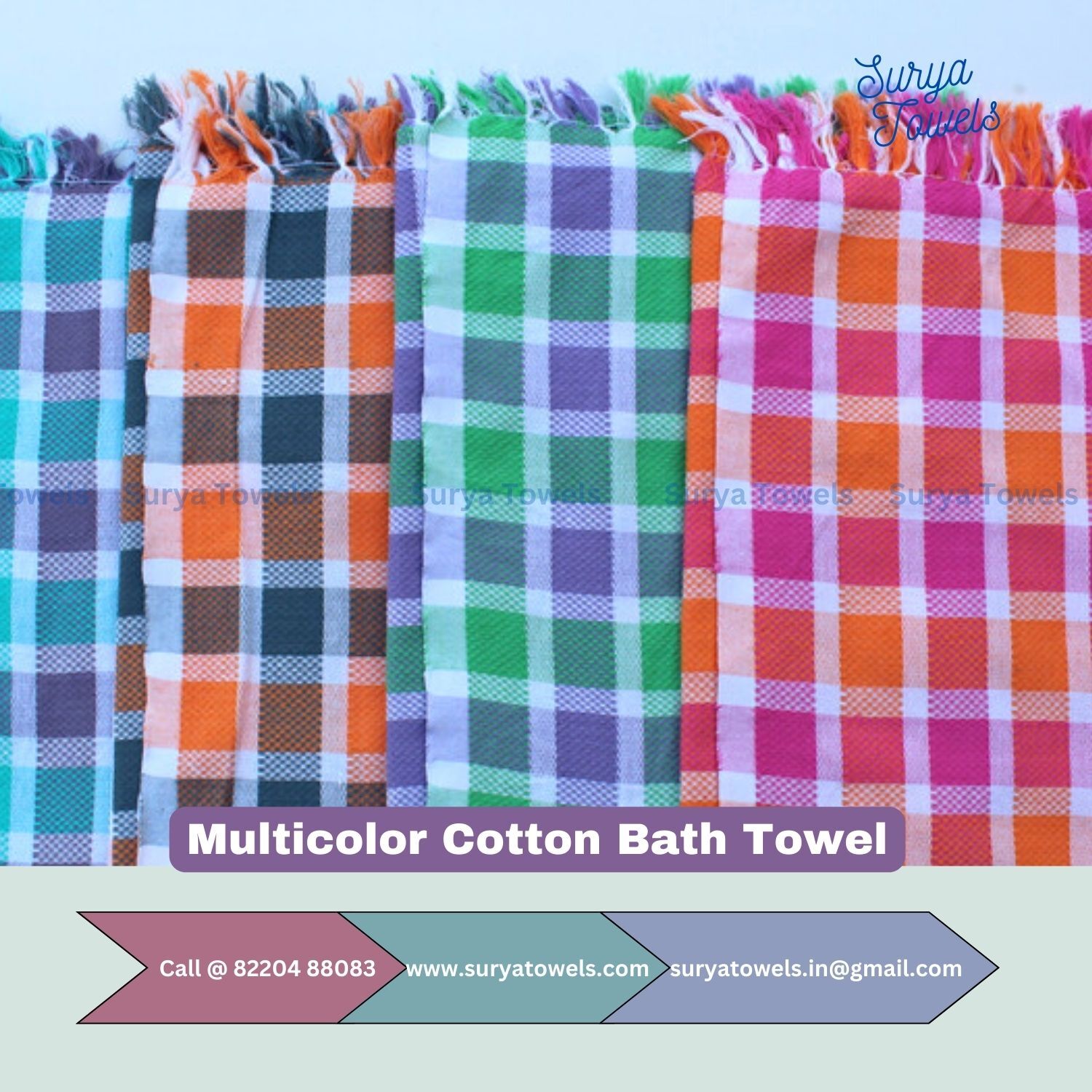 Cotton Bath Towel - 30x60 Inches | Multicolor, Quick Dry, High Absorbency, Dobby Weave, Customizable Design