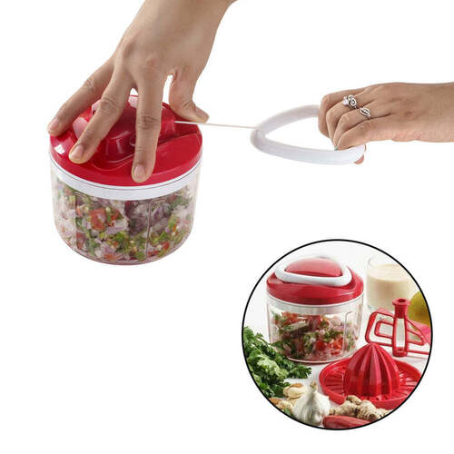 Ganesh Easy Pull 3-in-1 Plastic Chopper - Stainless Steel & Plastic, 15*14*18 Cm, 650ml Capacity, Vibrant Red Color
