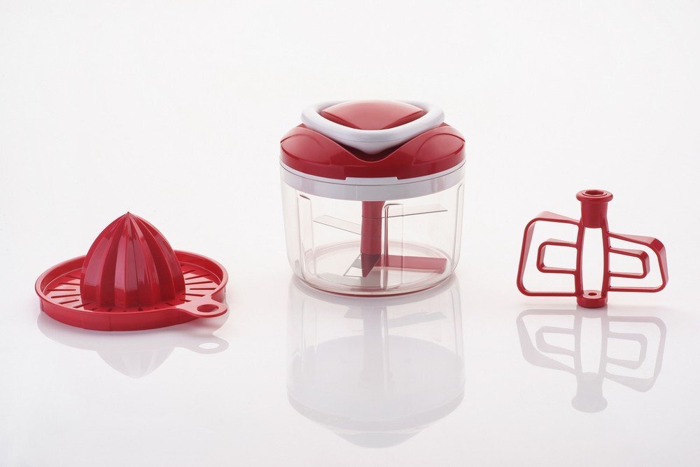 Ganesh Easy Pull 3-in-1 Plastic Chopper - Stainless Steel & Plastic, 15*14*18 Cm, 650ml Capacity, Vibrant Red Color