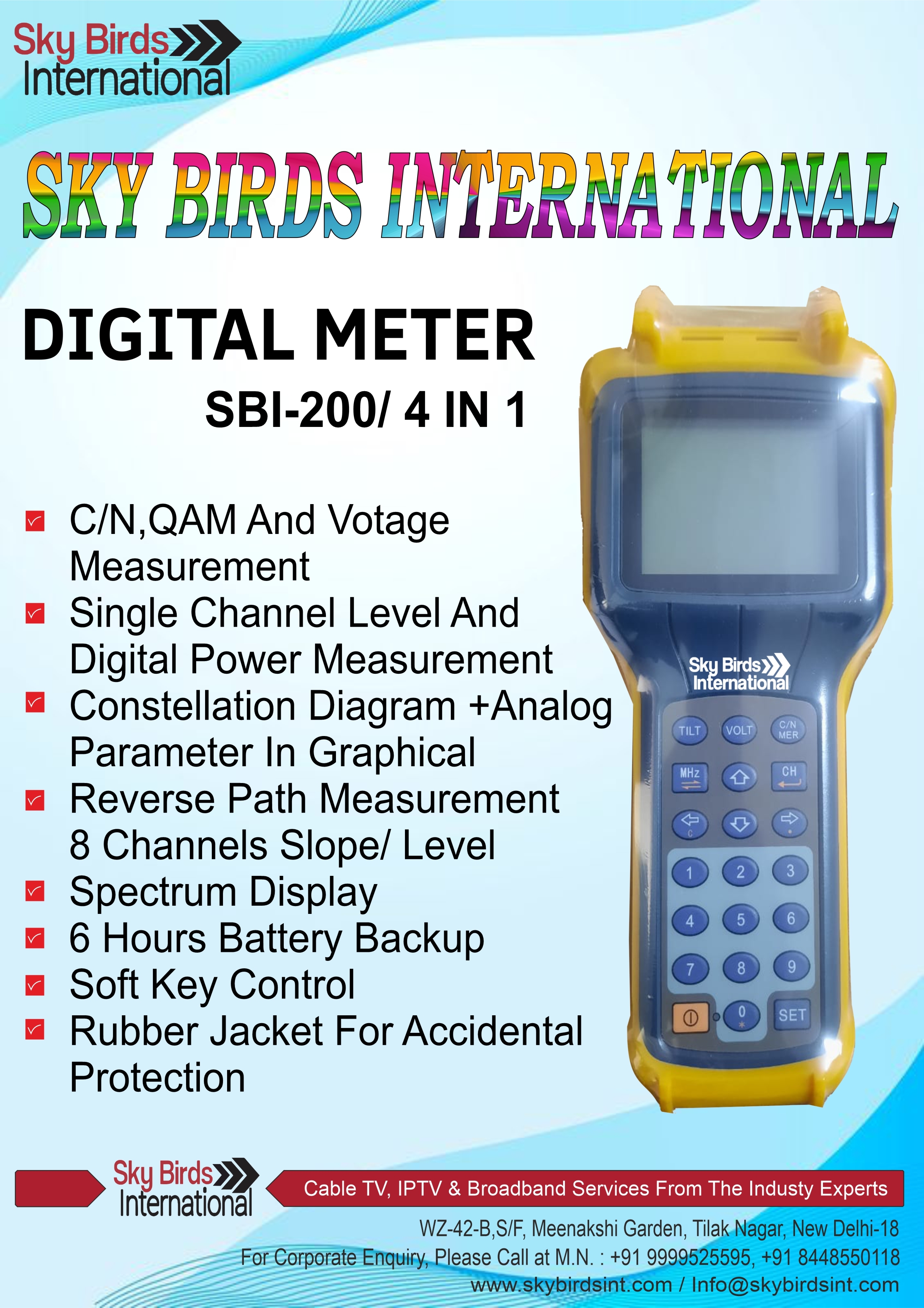 Sbi-200 Digital Db Meter - Plastic Build, 2 Grams Lightweight | Dual Channel Measurement, Channel Power, Mer & Ber Capability