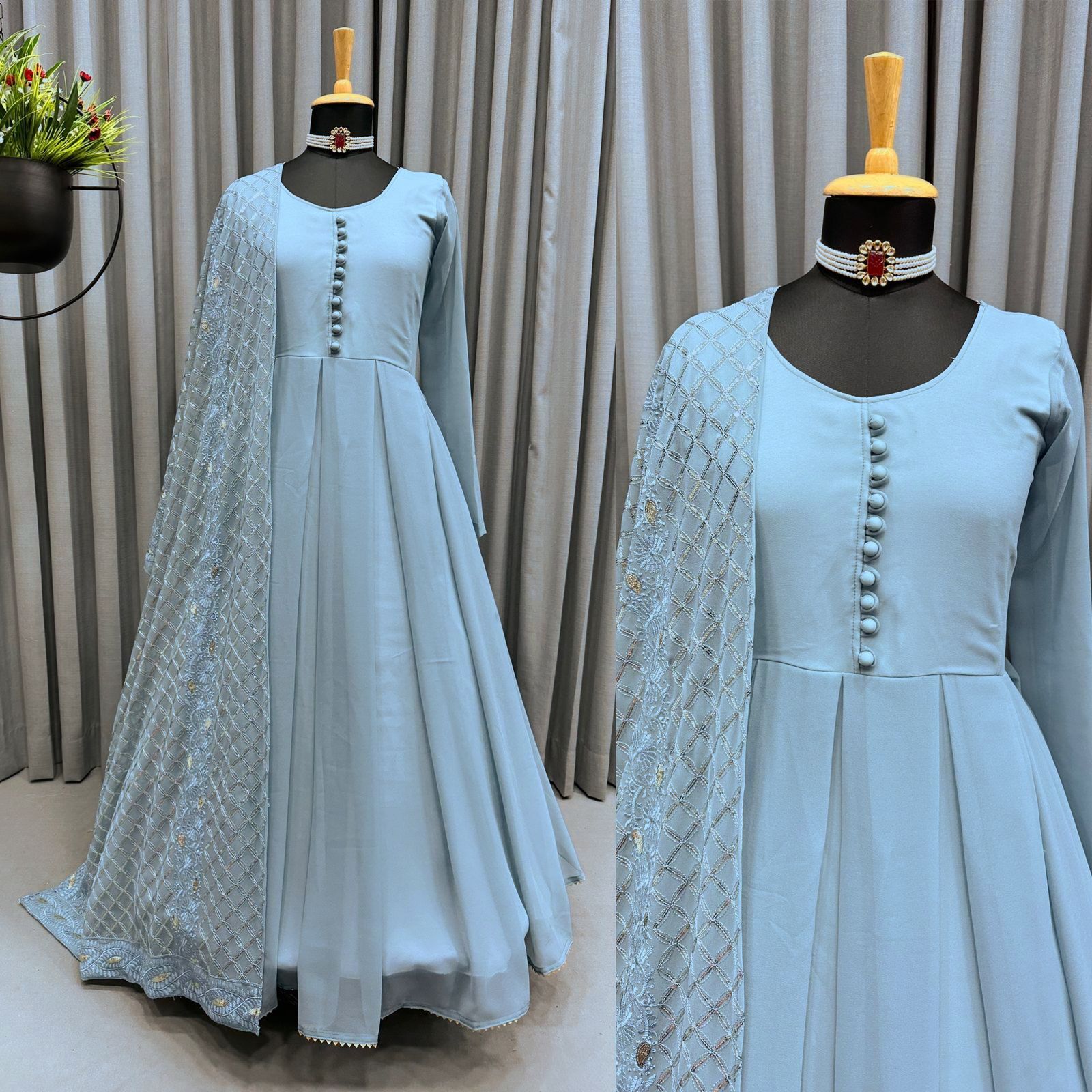 Sequnce With Lace Broder With Potali Button Gown