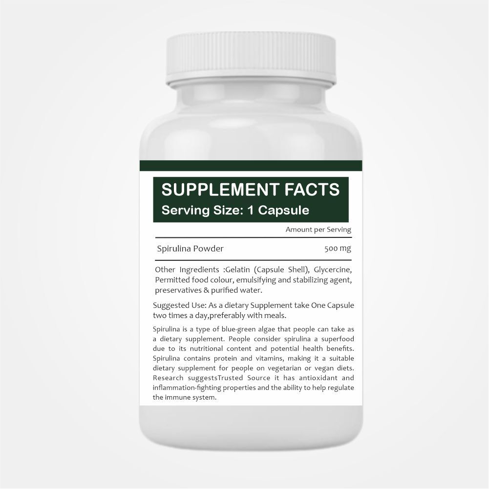 Spirulina Capsules - Green Superfood For Adults | Rich In Vitamins, Minerals, And Antioxidants - Boosts Energy, Enhances Endurance, Strengthens Muscle Health