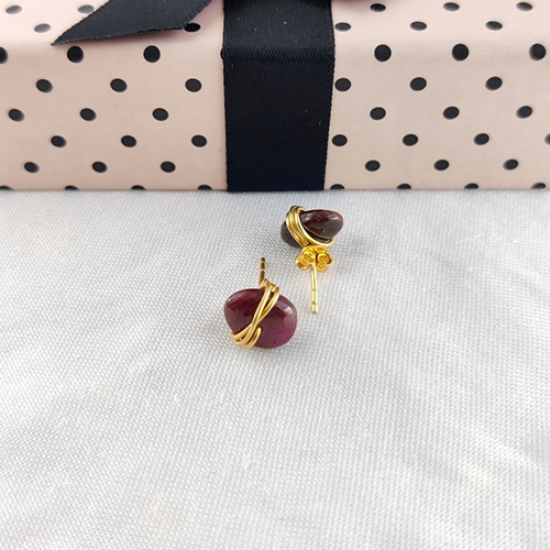 Ruby Gemstone Tumble Smooth Sterling Silver Gold Vermeil Stud Earrings Size: 8-10mm