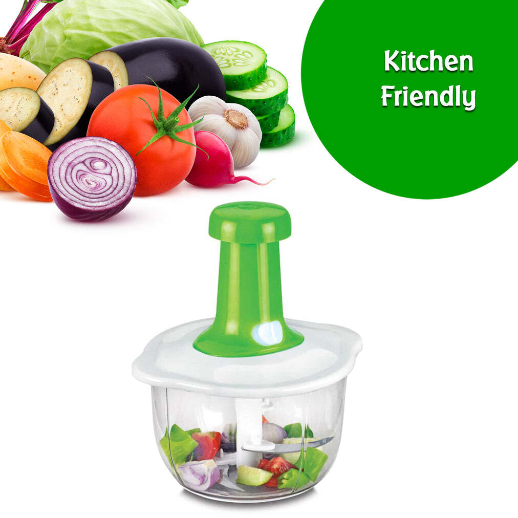 Hand Press Fruits And Vegetable 2 In 1 Push Chopper For Kitchen - Stainless Steel Blades, 18x18x13 Cm (1600 Ml), Multi-color | 3 Sharp Blades For Efficient Chopping