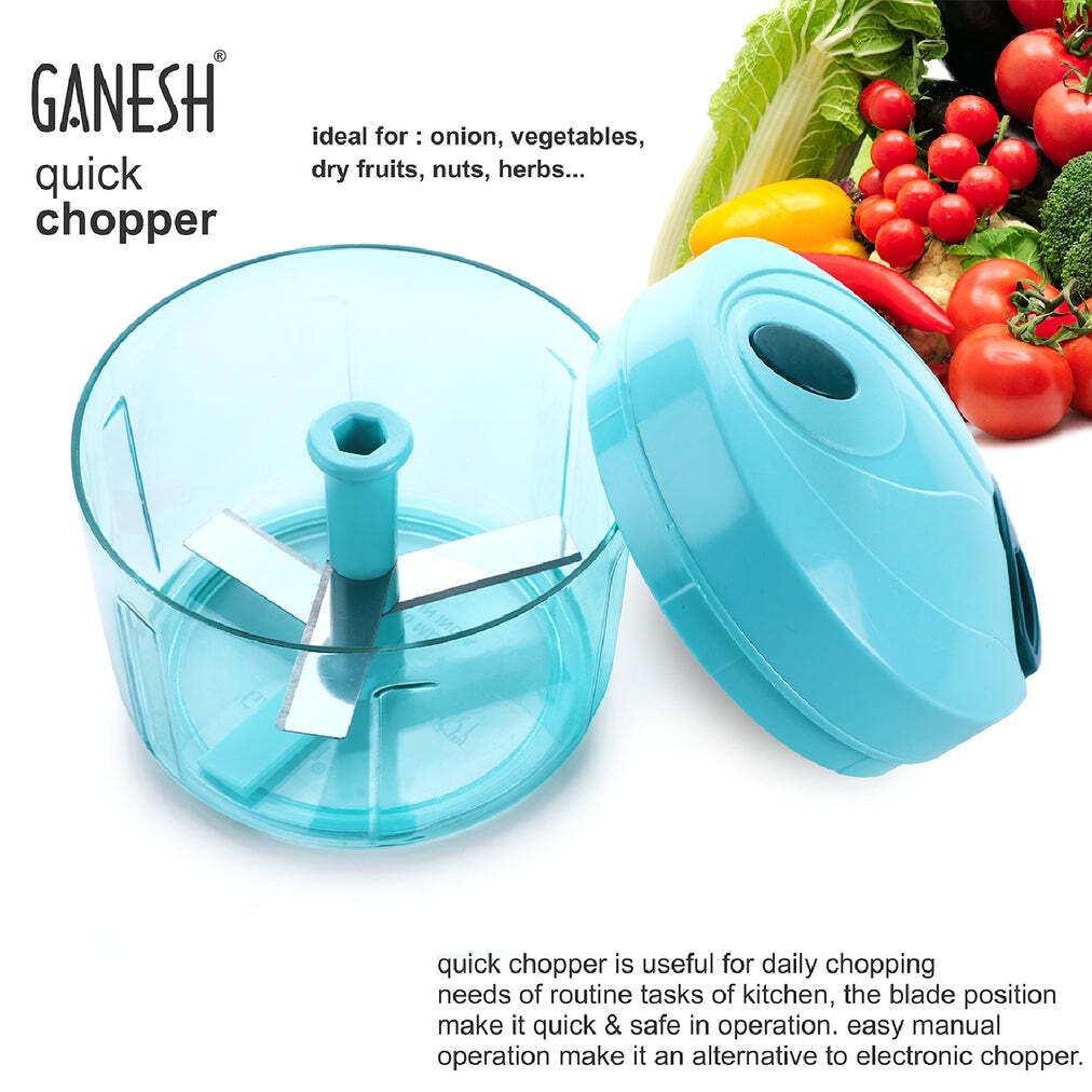 Ganesh Quick Vegetable Chopper - Stainless Steel, 12x13x13 Cm (725 Ml) , Multi/assorted Color, Manual Handy Food Chopper