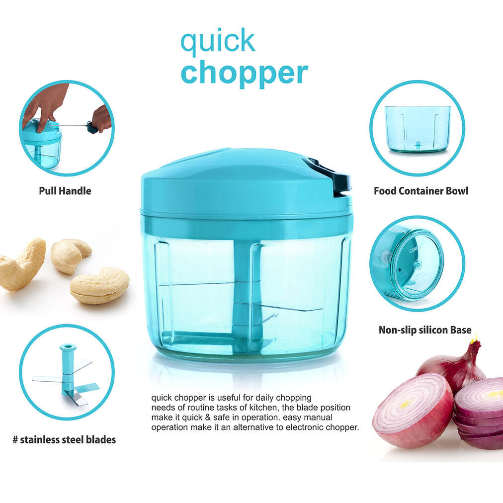 Ganesh Quick Vegetable Chopper - Stainless Steel, 12x13x13 Cm (725 Ml) , Multi/assorted Color, Manual Handy Food Chopper