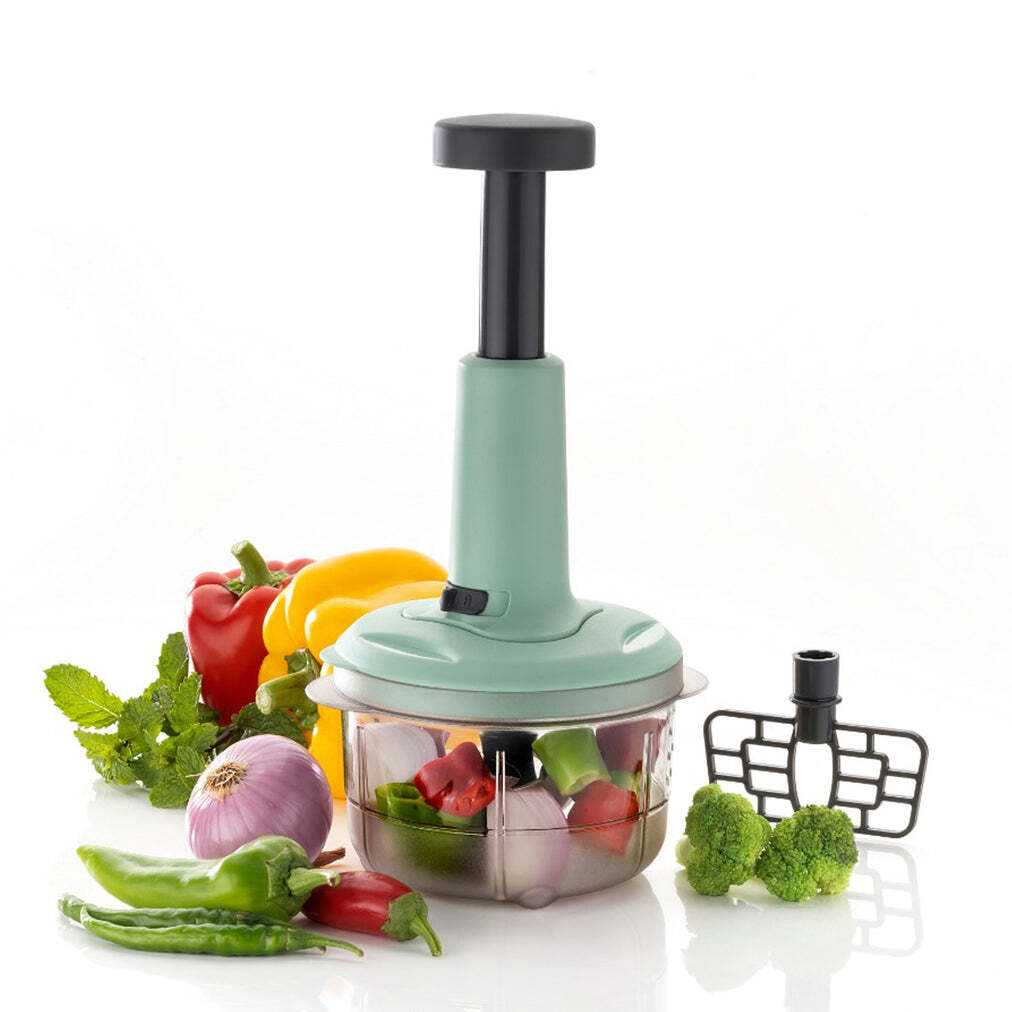 2in1 Push Chopper 800ml Stainless Steel Blade Quick And Powerful Manual Hand Held Food Chopper To Chop And Cut (5102) - Stainless Steel, 13x13x16 Cm, Multi-color | Efficient 2in1 Design, Ideal For Quick Chopping And Cutting