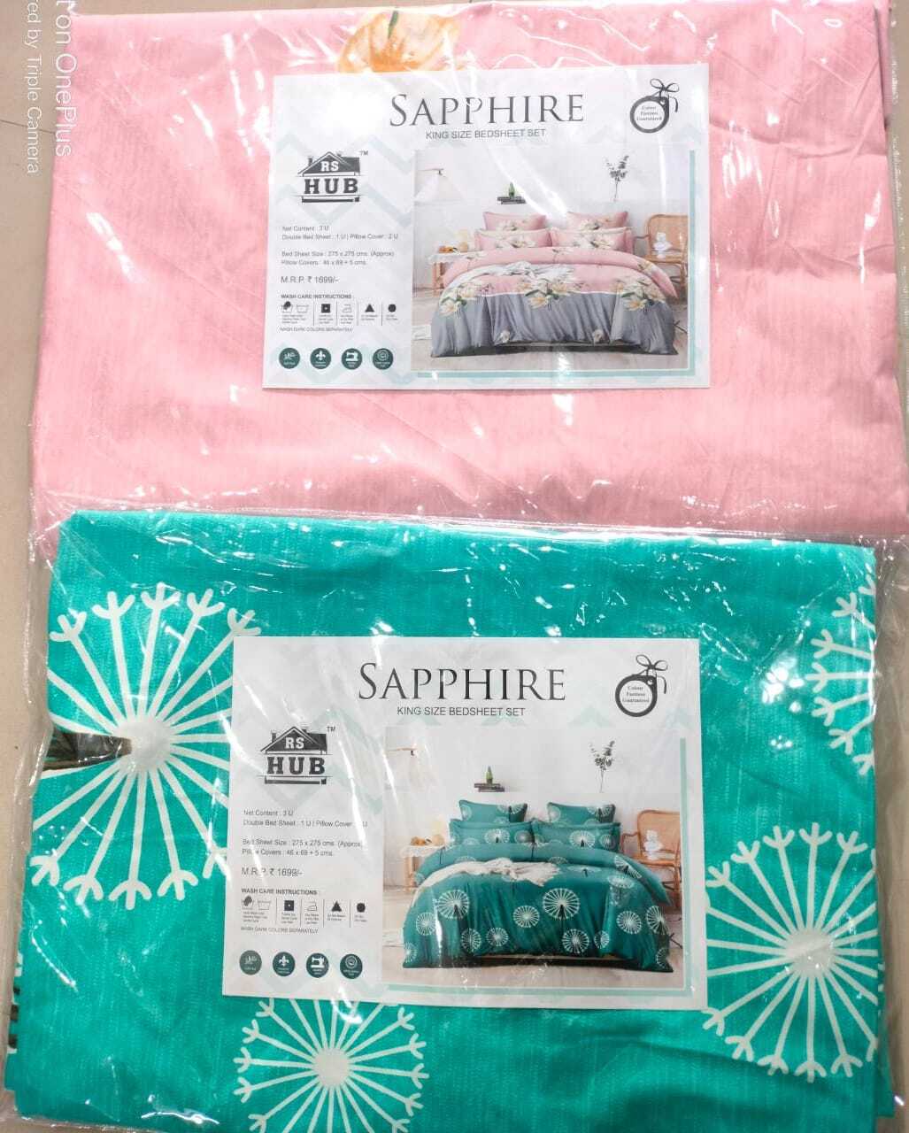 Sapphire Bedsheet - 275x275 Cm King Size Pure Cotton, 140 Gsm Heavy Quality Printed Design With 1 Bedsheet & 2 Pillow Covers 50x80 Cm
