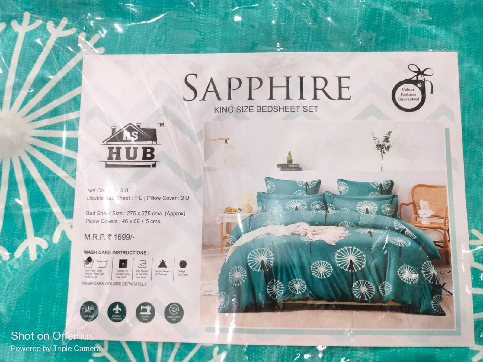 Sapphire Bedsheet - 275x275 Cm King Size Pure Cotton, 140 Gsm Heavy Quality Printed Design With 1 Bedsheet & 2 Pillow Covers 50x80 Cm